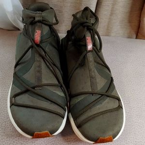 Olive green puma sneakers